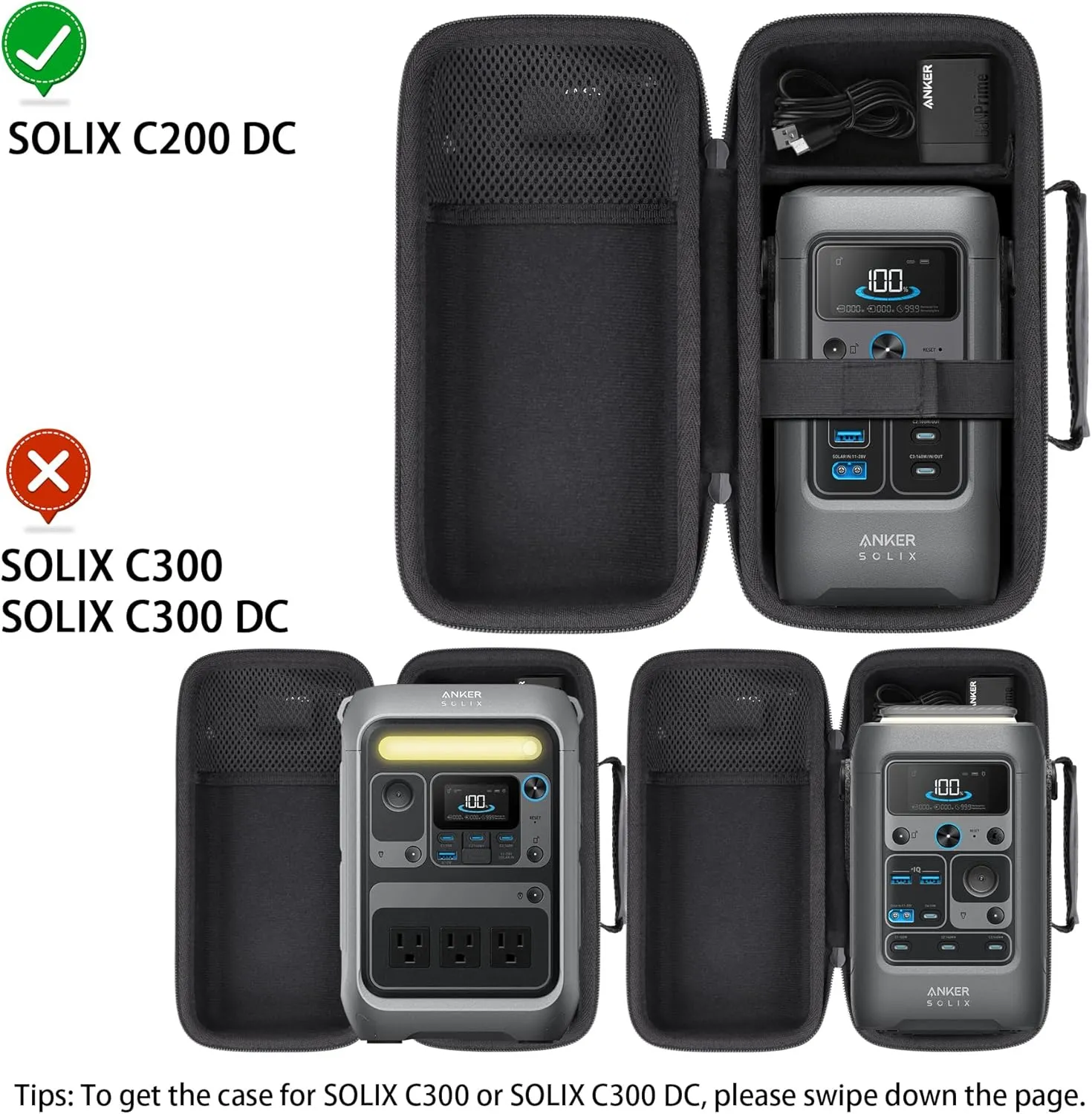 co2CREA Hard Travel Case Compatible with Anker SOLIX C200 DC Power Bank Station, Outdoor 192Wh 60,000mAh Portable Power Station, 200W Solar Generator