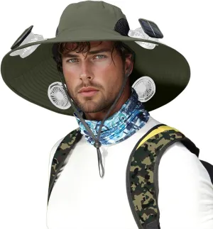 Colitt Fishing Hat, Wide Brim Solar Fan Hat Outdoor Fishing, Mens Unisex Quick-Dry Sun Hats with Solar Powered Fans