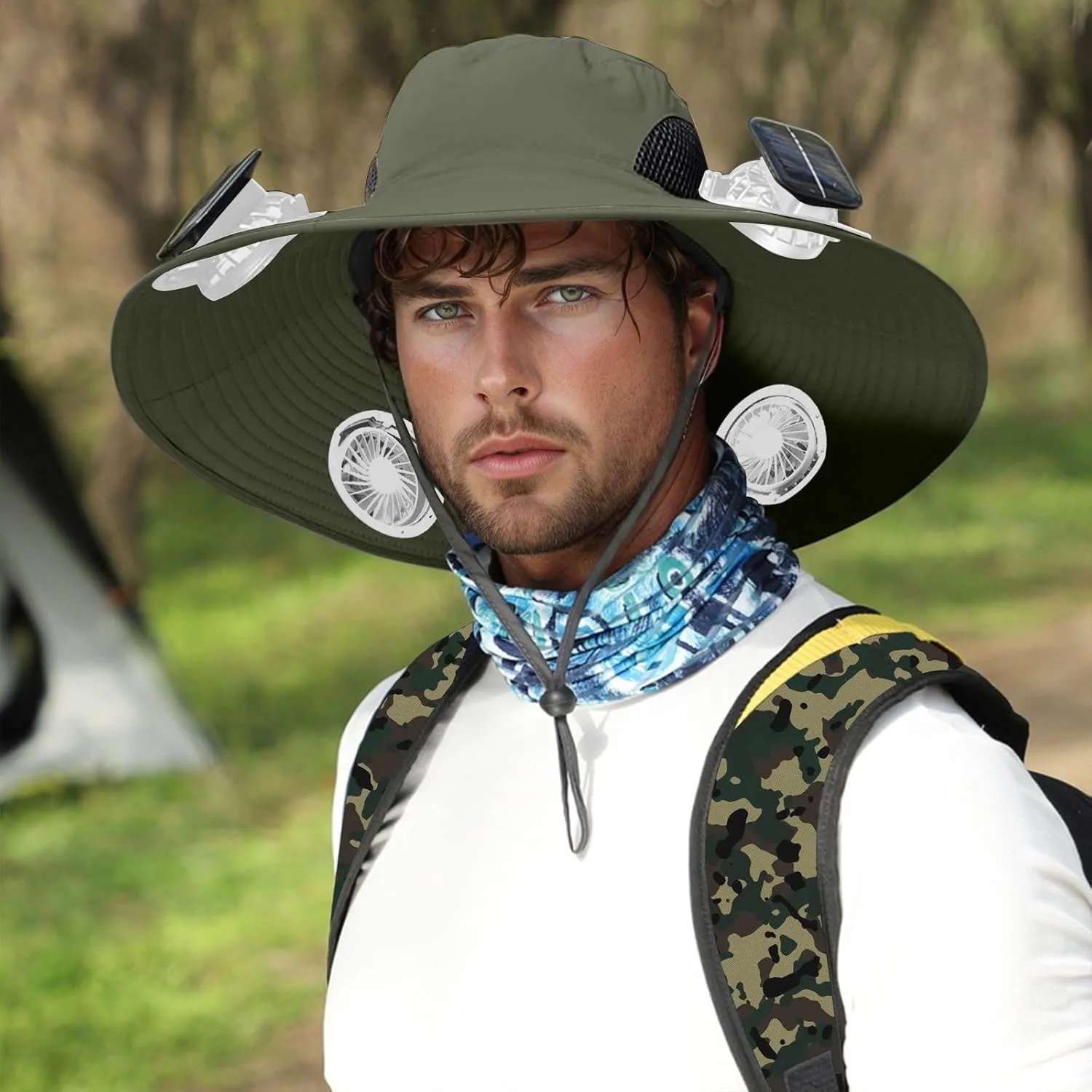 Colitt Fishing Hat, Wide Brim Solar Fan Hat Outdoor Fishing, Mens Unisex Quick-Dry Sun Hats with Solar Powered Fans