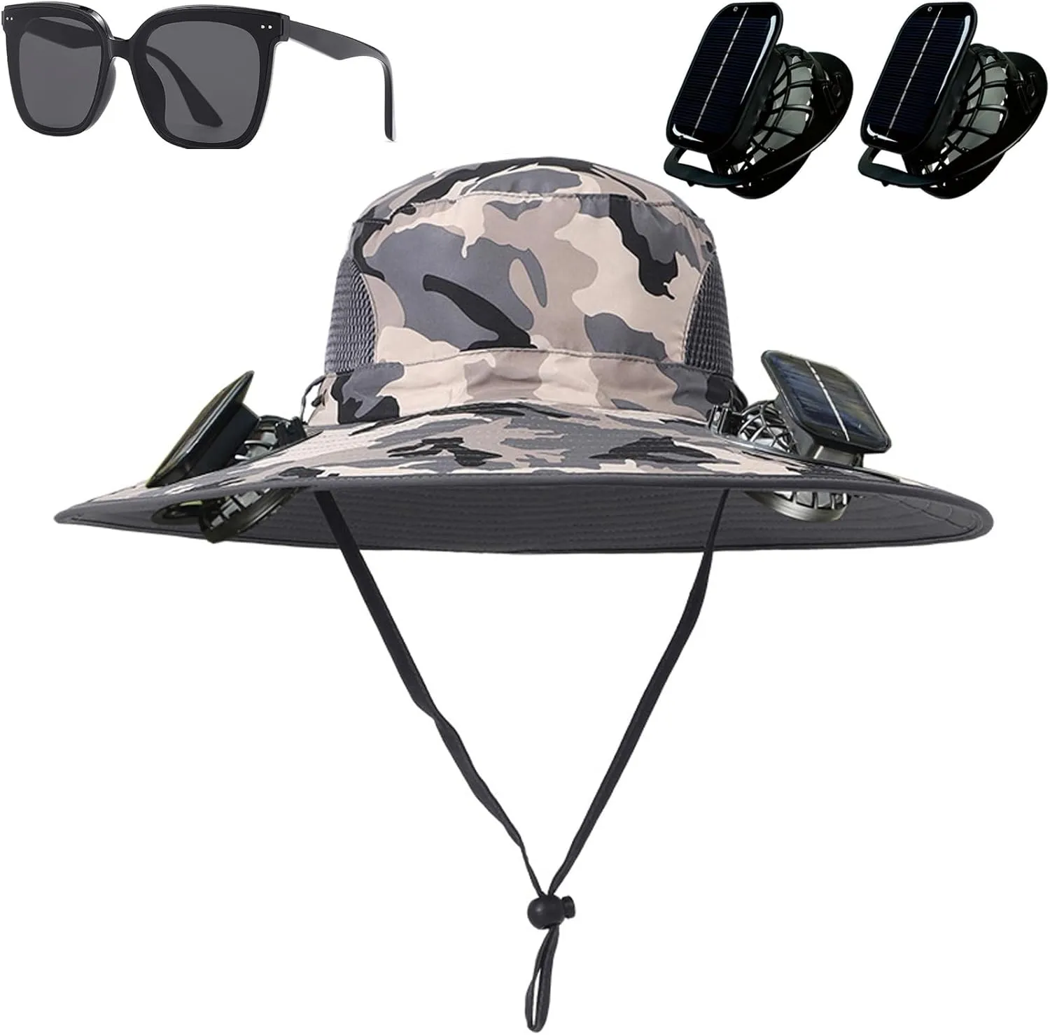 Colitt - Fishing Hat with Built in Fan, Accustomas Economicalk Solar Sun Hat Outdoor Adjustable Wide Brim Men Women UPF 50 