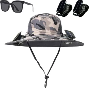 Colitt - Fishing Hat with Built in Fan, Accustomas Economicalk Solar Sun Hat Outdoor Adjustable Wide Brim Men Women UPF 50 