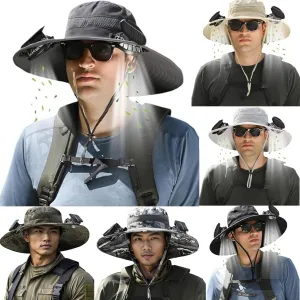 Colitt Fishing Hat with Built in Fan for Men Women, Wide Brim Solar Fan Hat Outdoor Fishing,Sun Hat with 2 Solar Fan