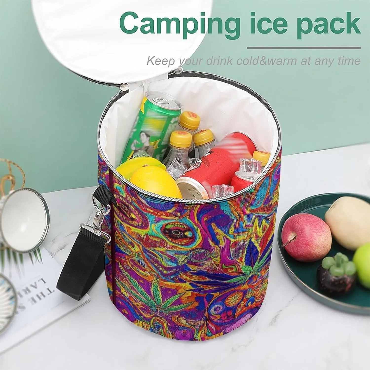 Collapsible Colorful Skull Weed Leaf Trippy Art Lunch Backpack for Women, Large Capacity Cooler Bag for Camping Picnic Lunch Travel Outdoor Beach