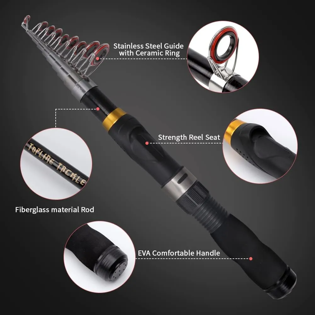Collapsible Fishing Rod and Reel Combo, BalanZze Telescopic Fishing Rod with Spinning Reel, Portable Collapsible Fishing Pole Kit for Saltwater and Freshwater