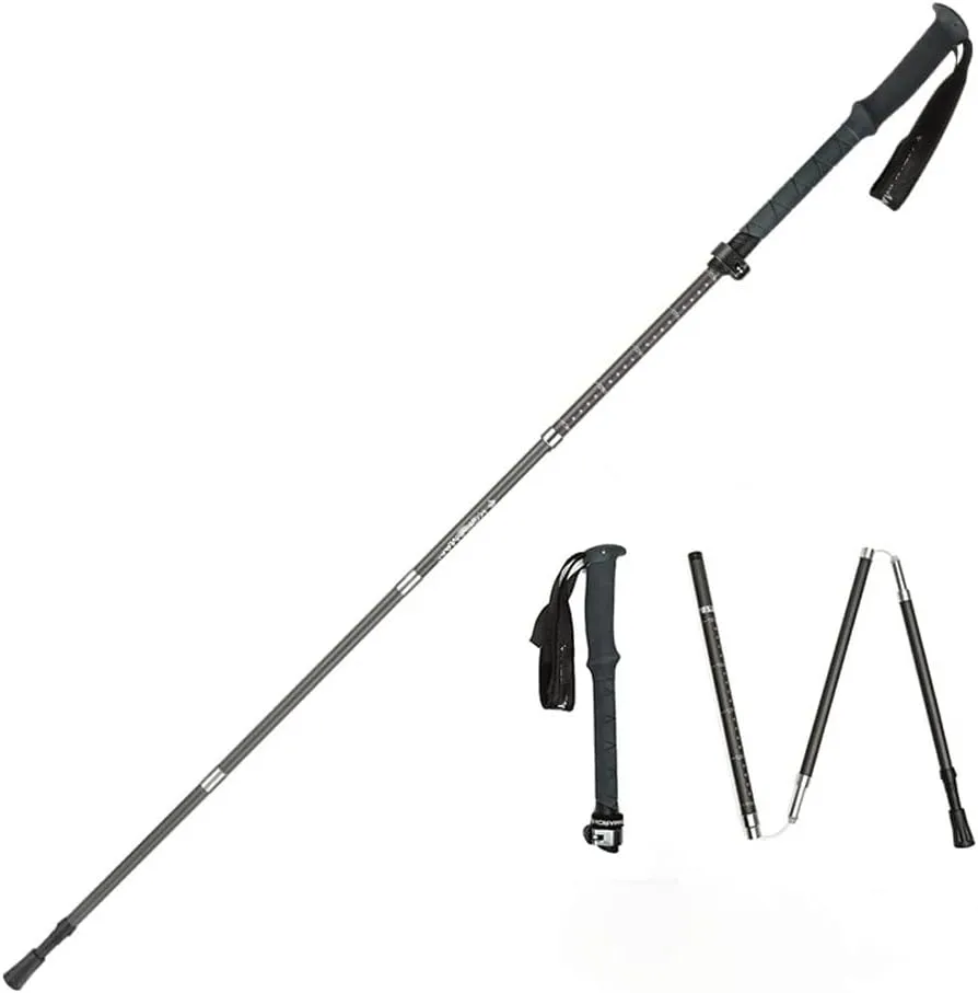 Collapsible Trekking Poles for Hiking, Carbon Fiber Trekking Sticks with Extra-Articular Lock Handle for Men and Women. (Color : Gray)