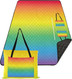 Colorful Abstract Bright Rainbow Colors no Sand Beach Blanket Waterproof, Floral Camp Blanket for Grass Cute Picnic Essentials Foldable, 80" x 60"