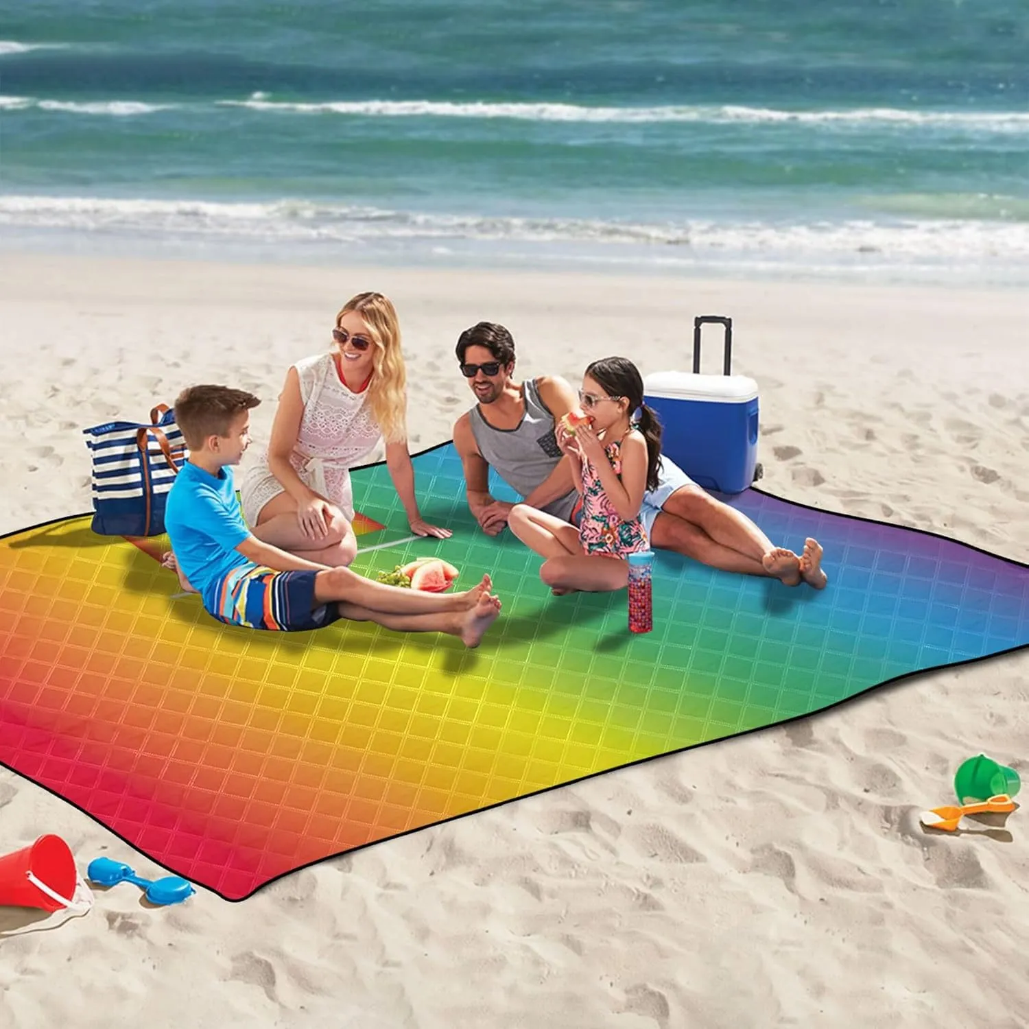 Colorful Abstract Bright Rainbow Colors no Sand Beach Blanket Waterproof, Floral Camp Blanket for Grass Cute Picnic Essentials Foldable, 80" x 60"