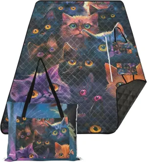 Colorful Cats Kitten Waterproof Beach Blanket Oversized, Print Outside Blankets for Grass Foldable Picnic Blankets Large, 80" x 60"