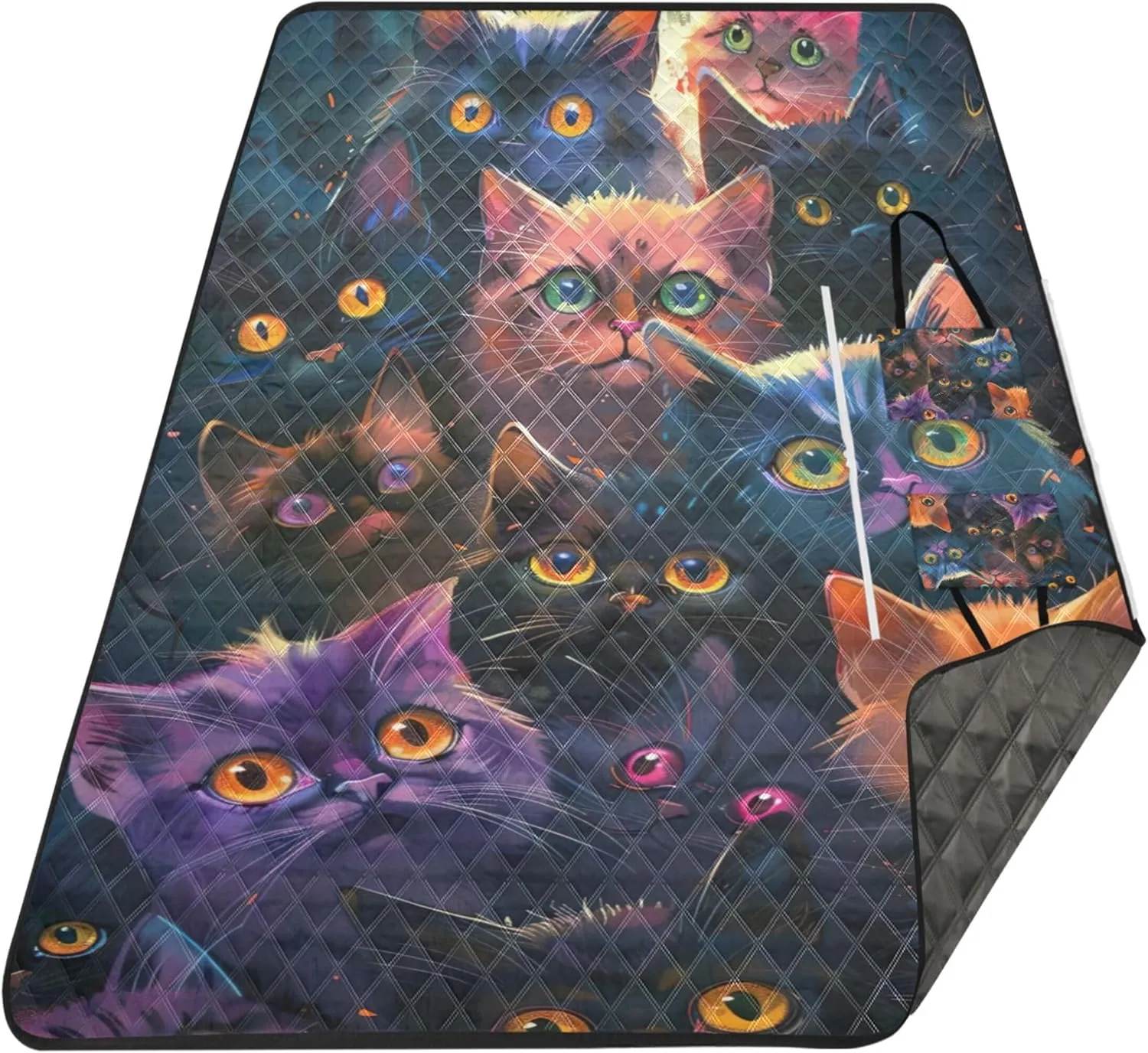 Colorful Cats Kitten Waterproof Beach Blanket Oversized, Print Outside Blankets for Grass Foldable Picnic Blankets Large, 80" x 60"