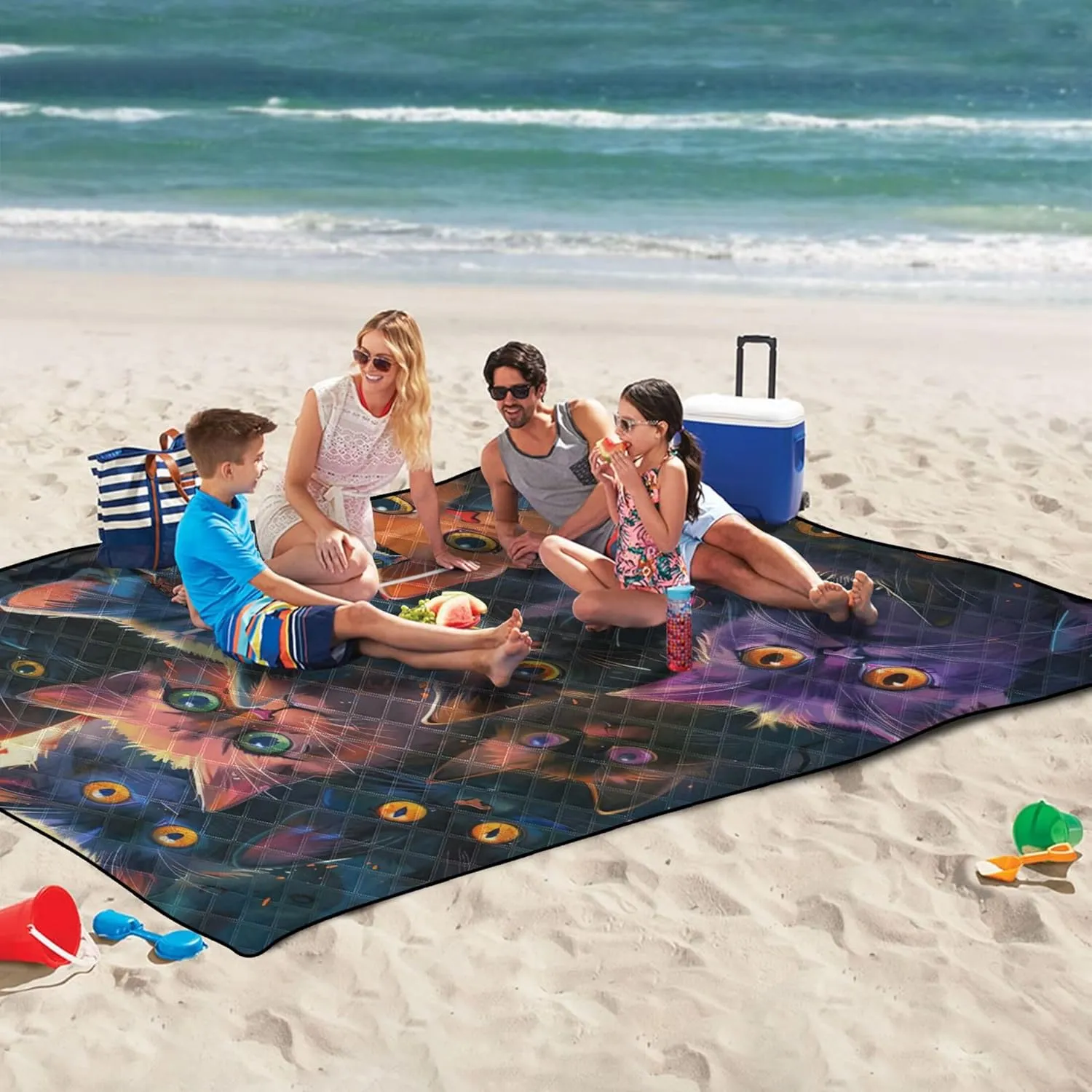 Colorful Cats Kitten Waterproof Beach Blanket Oversized, Print Outside Blankets for Grass Foldable Picnic Blankets Large, 80" x 60"