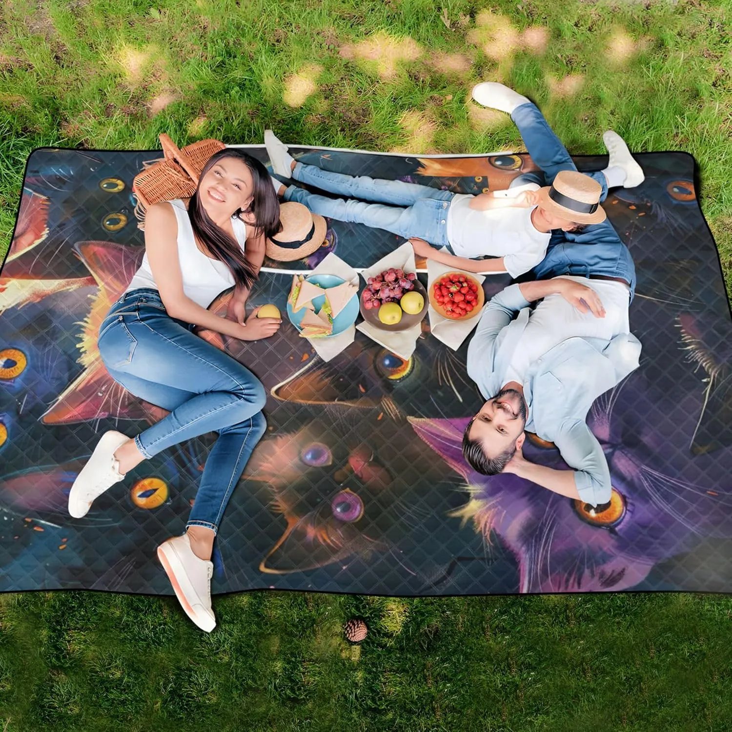 Colorful Cats Kitten Waterproof Beach Blanket Oversized, Print Outside Blankets for Grass Foldable Picnic Blankets Large, 80" x 60"