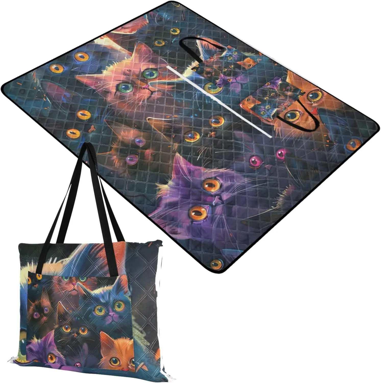 Colorful Cats Kitten Waterproof Beach Blanket Oversized, Print Outside Blankets for Grass Foldable Picnic Blankets Large, 80" x 60"