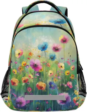 Colorful Flowers Painting Design Waterproof Backpack - Casual Outdoor Sports Daypack with Ergonomic Shoulder Straps#379