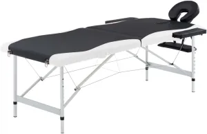 Comfortable and Portable 2-Zone Foldable Massage Table, Adjustable Height, Foam Cushion, Black and White