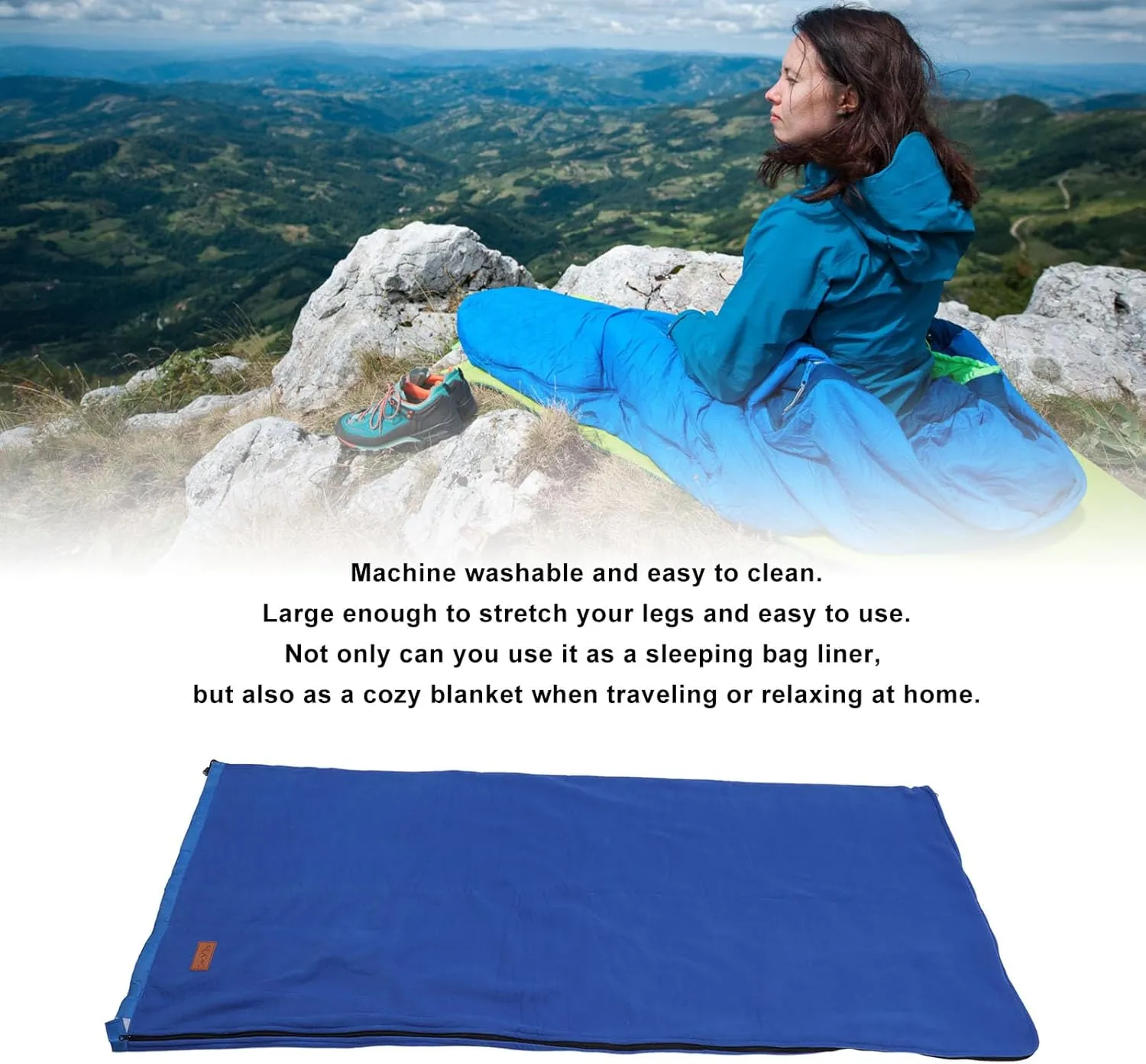 Comfortable Sleeping Bag Blanket, Ultra Thick Travel Blanket, Soft Outdoor Liner for Hiking, Camping, Backpacking, and Travel – Machine Washable and Lightweight