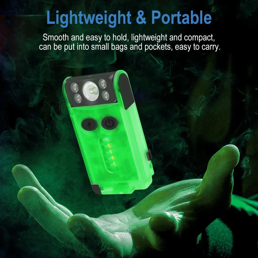 Compact EDC LED UV Flashlight, Rechargeable Power Bank Work Light, Magnetic Clip, Buzzer, Camping Pocket Lantern