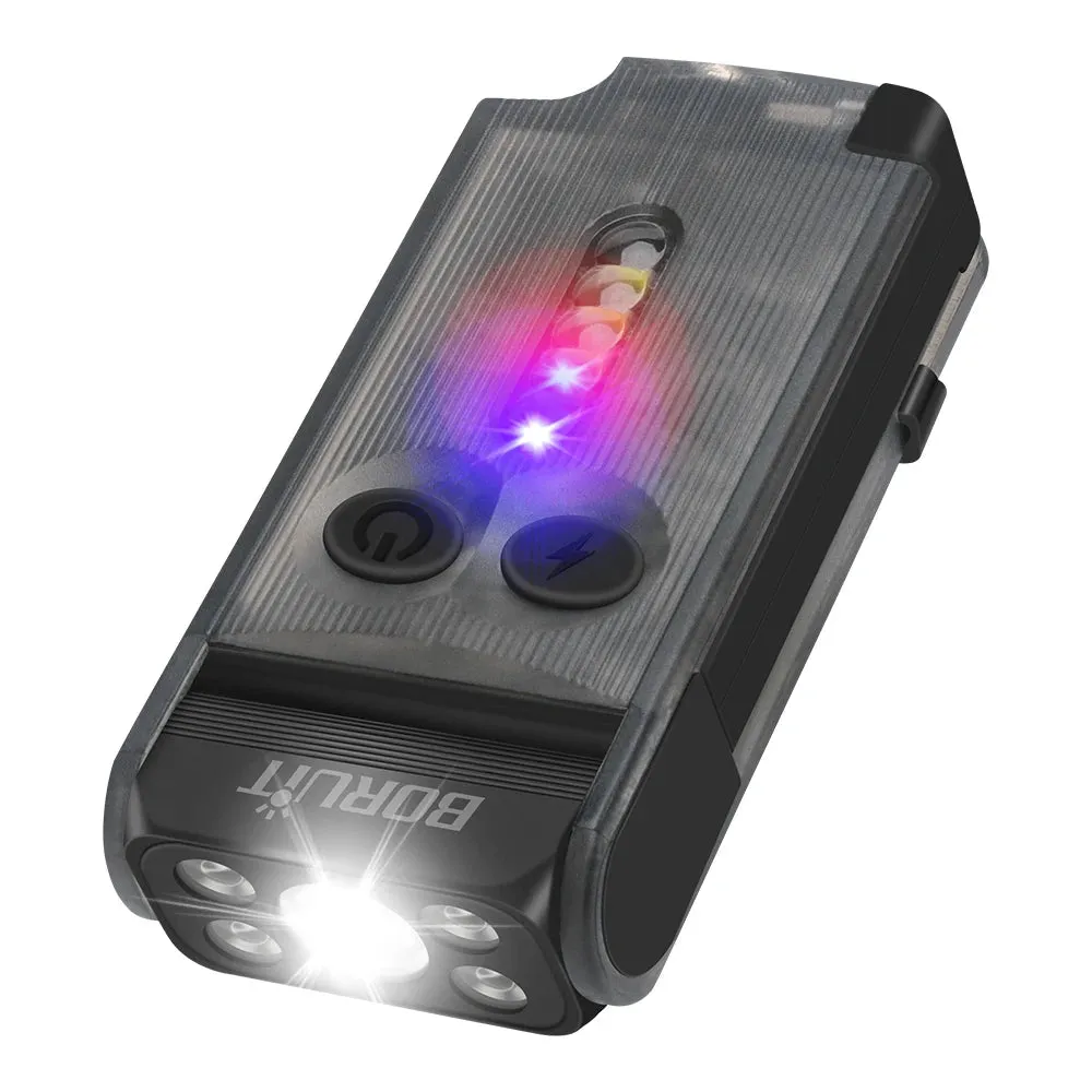 Compact EDC LED UV Flashlight, Rechargeable Power Bank Work Light, Magnetic Clip, Buzzer, Camping Pocket Lantern