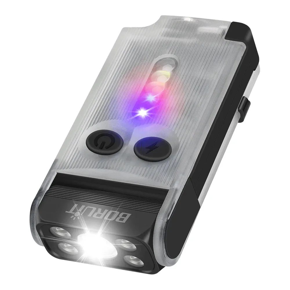 Compact EDC LED UV Flashlight, Rechargeable Power Bank Work Light, Magnetic Clip, Buzzer, Camping Pocket Lantern
