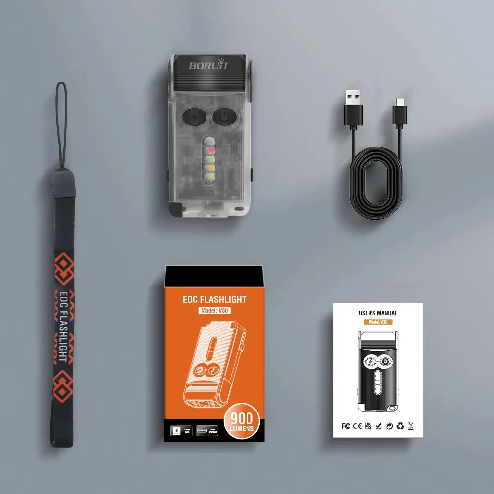 Compact EDC LED UV Flashlight, Rechargeable Power Bank Work Light, Magnetic Clip, Buzzer, Camping Pocket Lantern