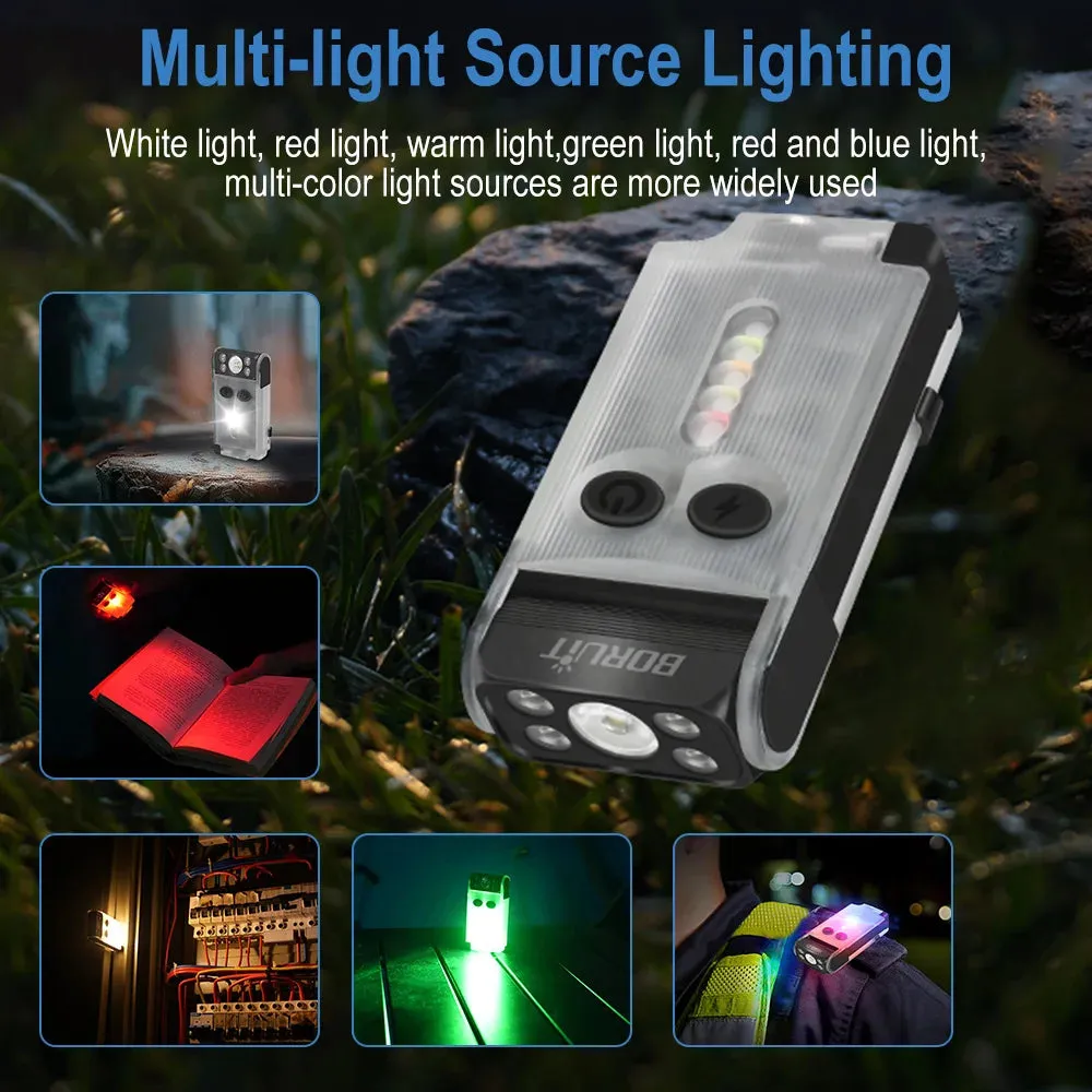 Compact EDC LED UV Flashlight, Rechargeable Power Bank Work Light, Magnetic Clip, Buzzer, Camping Pocket Lantern