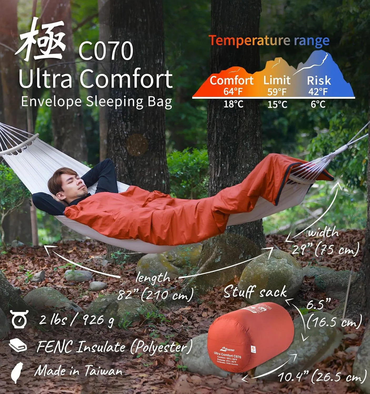 Compact Sleeping Bag 68°F-50°F 1.6lbs, Combinable Lightweight Portable Packable sleep sacks for Adults for Backpacking, Camping, Hiking, Travel, Family, with Stuff Sack, 3 seasons, Velvet lined
