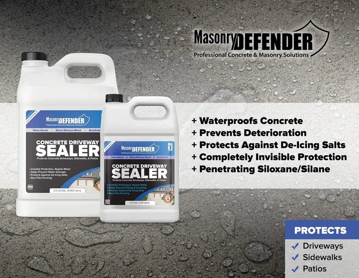 Concrete Sealer for Driveways, Patios, & Sidewalks - Deep Penetrating Water Repellent Protection - Silane Siloxane Sealer - 1 Gallon