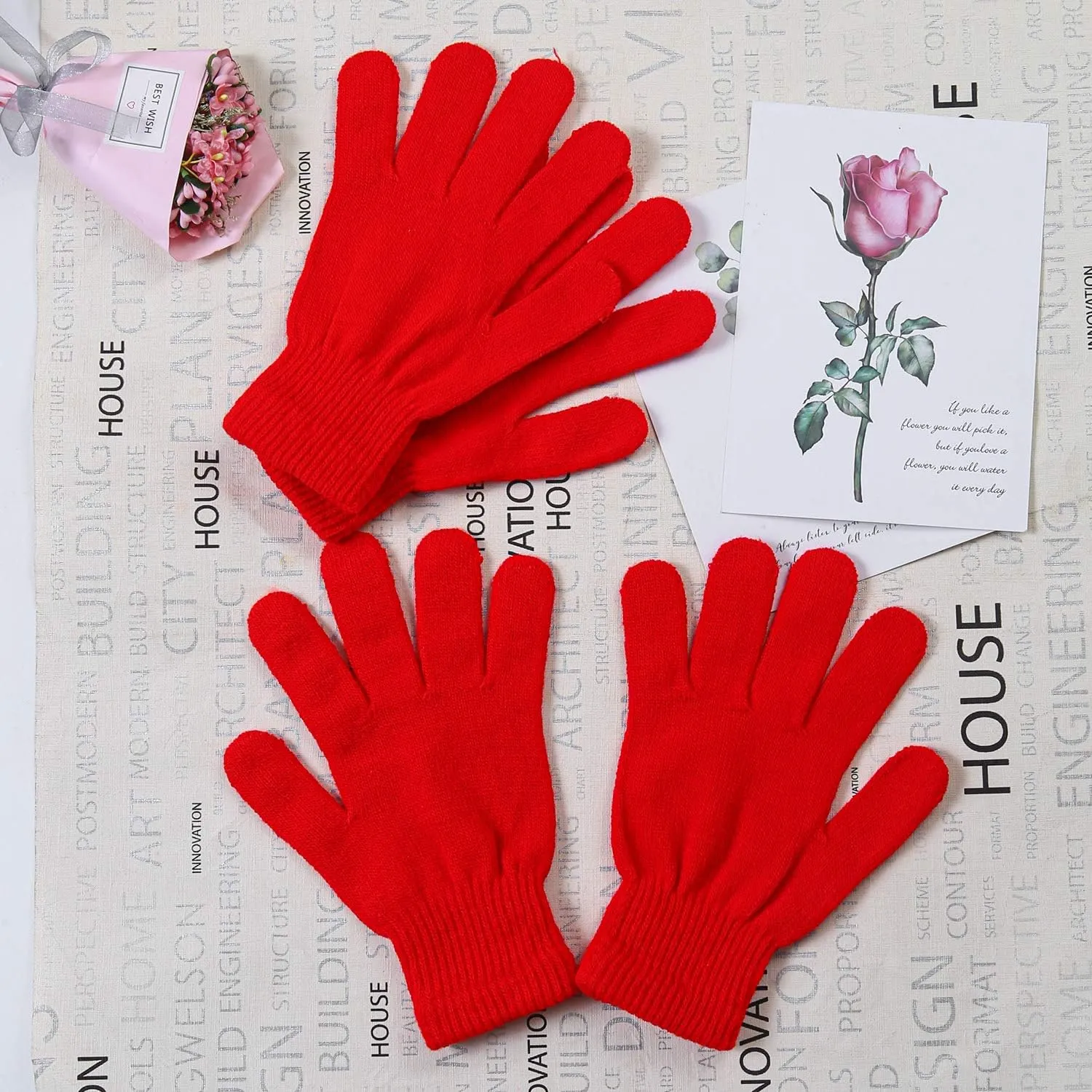Cooraby 12 Pairs Winter Magic Gloves Stretchy Warm Knit Gloves with Mesh Storage Bag for Men or Women