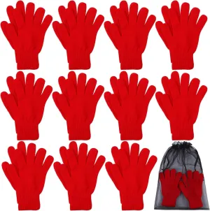 Cooraby 12 Pairs Winter Magic Gloves Stretchy Warm Knit Gloves with Mesh Storage Bag for Men or Women