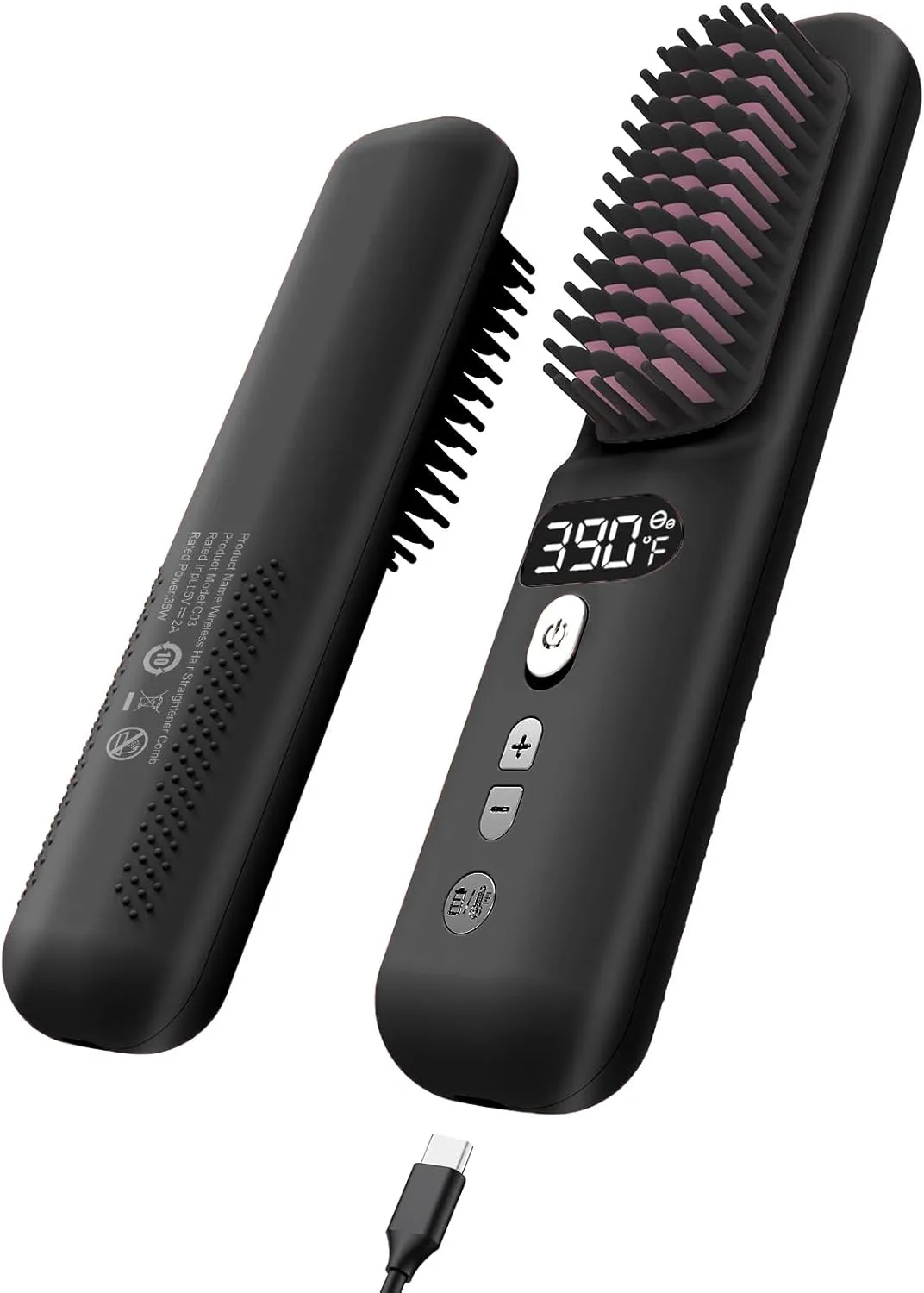 Cordless Hair Straightener Brush - Portable Hair Straightener for Travel,Wireless Straightening Brush with LED Screen for Women,Mini Hot Brush with 9 Adjustable Temp Anti-Scald USB Rechargeable