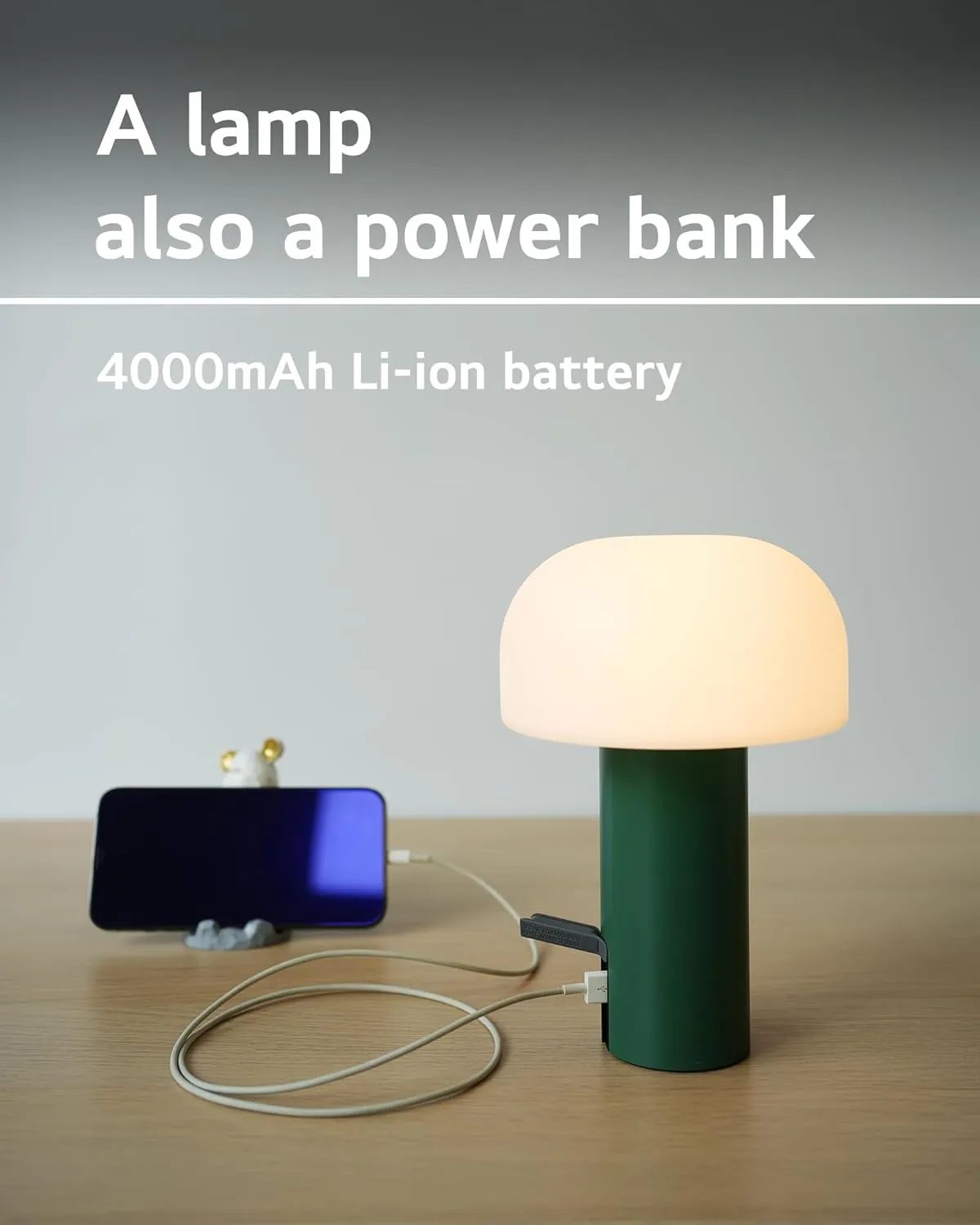 Cordless Mushroom Table Lamp, Waterproof Shower Lamp, Battery Operated Table Lamp Rechargeable, Touch Dimmable Night Light for Bedroom/Patio/Camping/Dinning/Outdoor (Green)