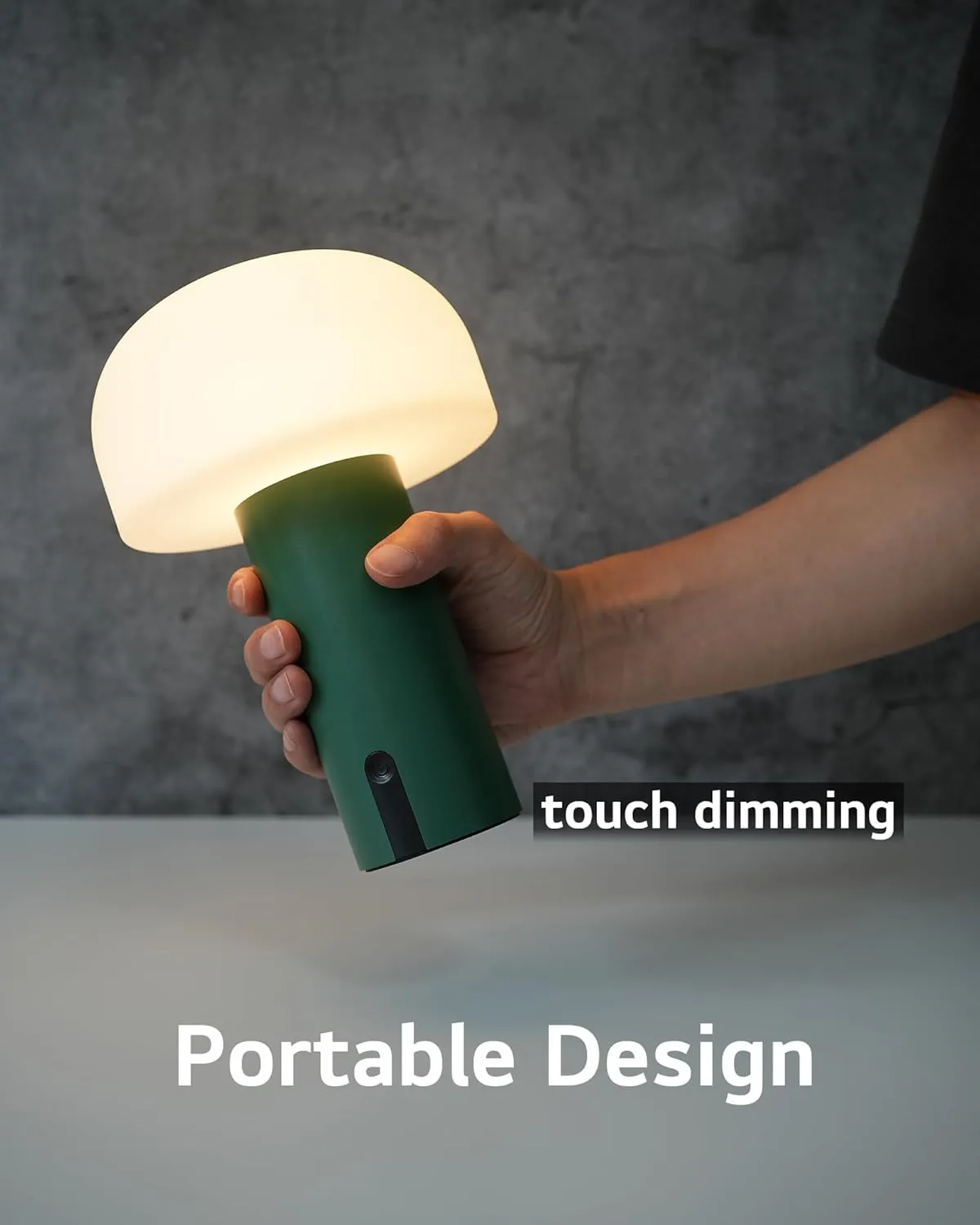 Cordless Mushroom Table Lamp, Waterproof Shower Lamp, Battery Operated Table Lamp Rechargeable, Touch Dimmable Night Light for Bedroom/Patio/Camping/Dinning/Outdoor (Green)