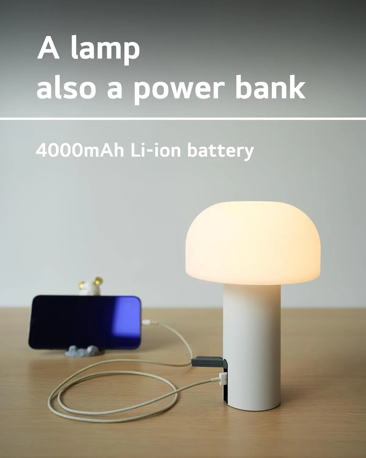Cordless Mushroom Table Lamp, Waterproof Shower Lamp, Battery Operated Table Lamp Rechargeable, Touch Dimmable Night Light for Bedroom/Patio/Camping/Dinning/Outdoor (White)