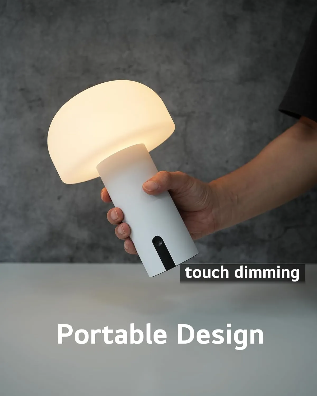 Cordless Mushroom Table Lamp, Waterproof Shower Lamp, Battery Operated Table Lamp Rechargeable, Touch Dimmable Night Light for Bedroom/Patio/Camping/Dinning/Outdoor (White)