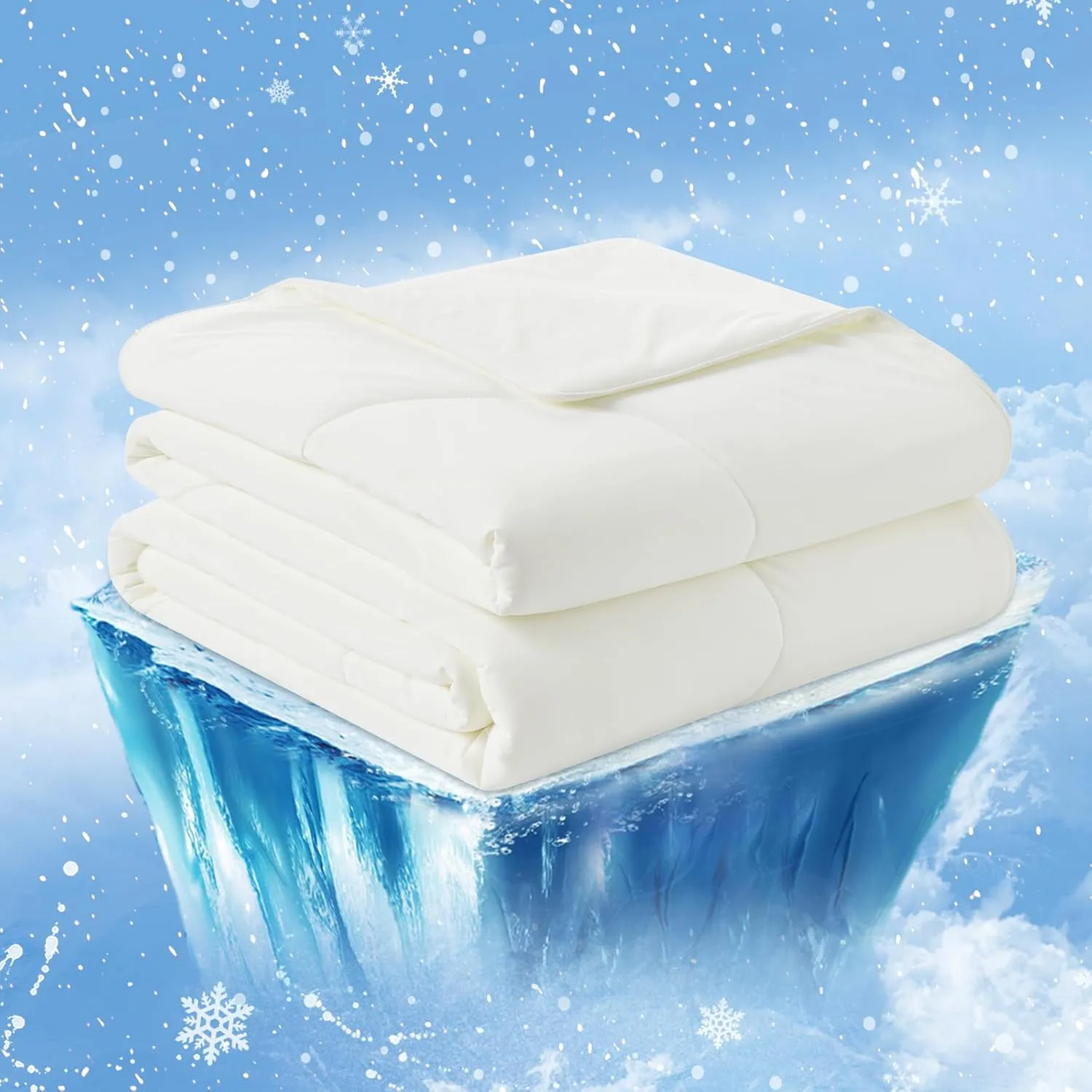 Cozy Bliss Cooling Comforter Queen Size, Cooling Blankets for Hot Sleepers and Night Sweats, Cream Summer Comforter for Queen Size Bed, Breathable Soft Lightweight Silk Smooth