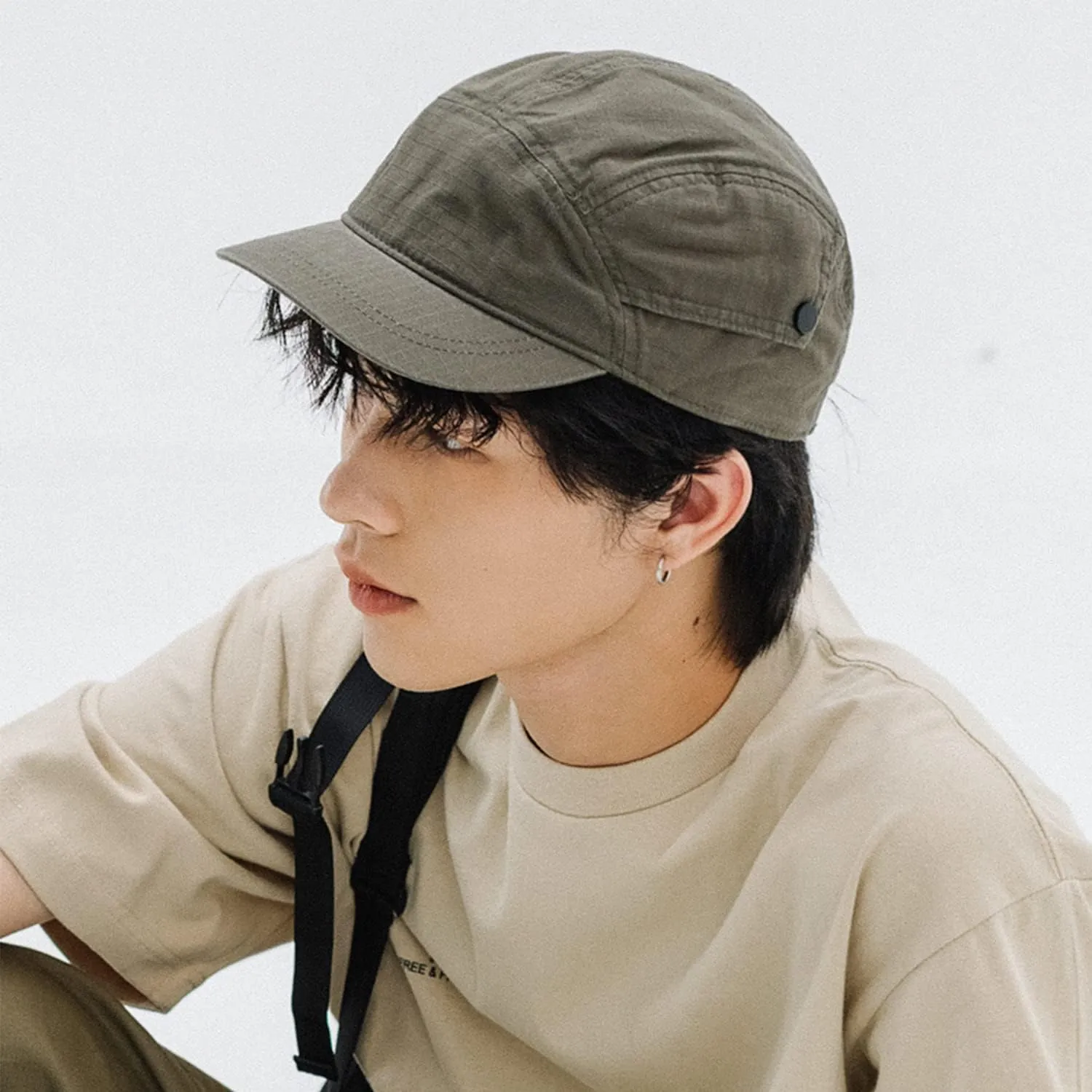 Croogo Short Brim 5 Panel Baseball Cap Cooling Trucker Dad Cap Adjustable Strap Cadet Cap Curved Brim Snapback Hats for Daily