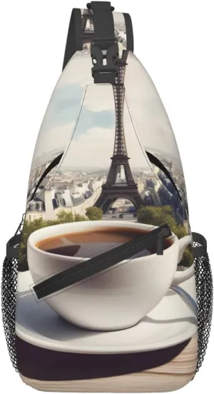 Cross Chest Bag Diagonally - Quality, Durable, and Spacious Shoulder Bag for Men and Women Parisian Coffee Eiffel Tower Printing