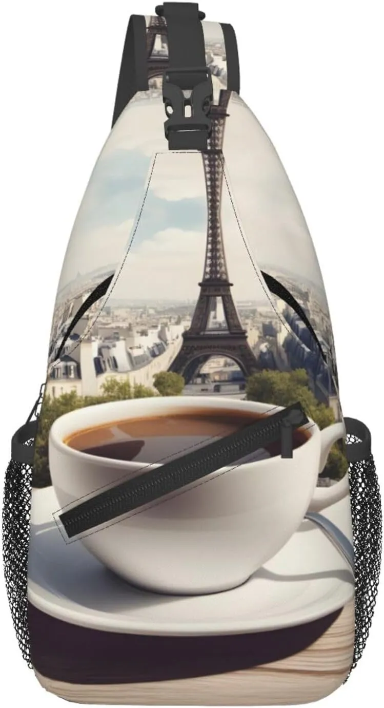 Cross Chest Bag Diagonally - Quality, Durable, and Spacious Shoulder Bag for Men and Women Parisian Coffee Eiffel Tower Printing