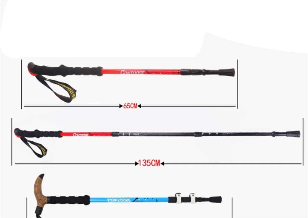 Crutch Trekking Poles Walking Anti Shock Sticks Carbon Super Light Three Sections Telescopic Sticks Travel Equipment (Color : Black)