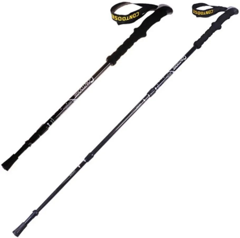 Crutch Trekking Poles Walking Anti Shock Sticks Carbon Super Light Three Sections Telescopic Sticks Travel Equipment (Color : Black)