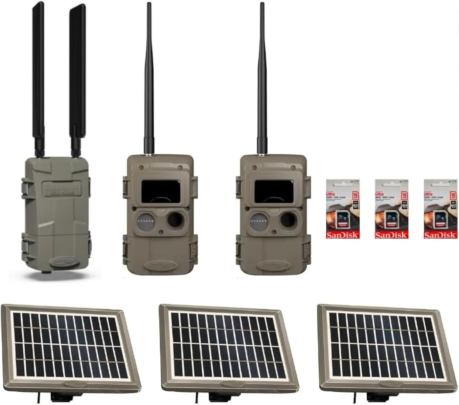 Cuddeback 1 L Series Home Cellular Unit Powered by Verizon or AT&T 2 Long Range IR Cameras L Series 3 Solar Power Banks Models PW-3600 3 16GB SD Cards New