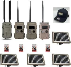 Cuddeback 1 Model L Series Home Cellular Powered by Verizon or AT&T 3 Remote L Series Cameras 4 Solar Power Banks Models PW-3600 4 16GB SD Cards 1 Hunters Warehouse Hat New