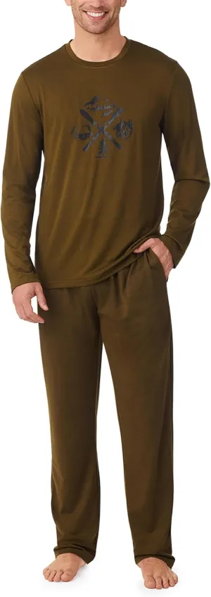 Cuddl Duds Sleepwear for Men Long Sleeve Graphic Print Shirt and Lightweight Classic Pant Pajama Set