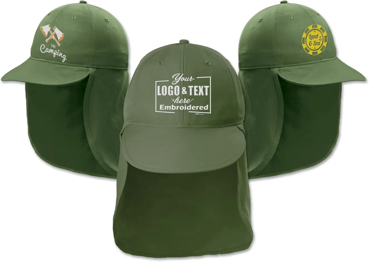 Custom Embroidered Sun Hat Ear&Neck Flap Adjustable UPF 30  UV Protection Hiking Safari Fishing Hats for Women and Men