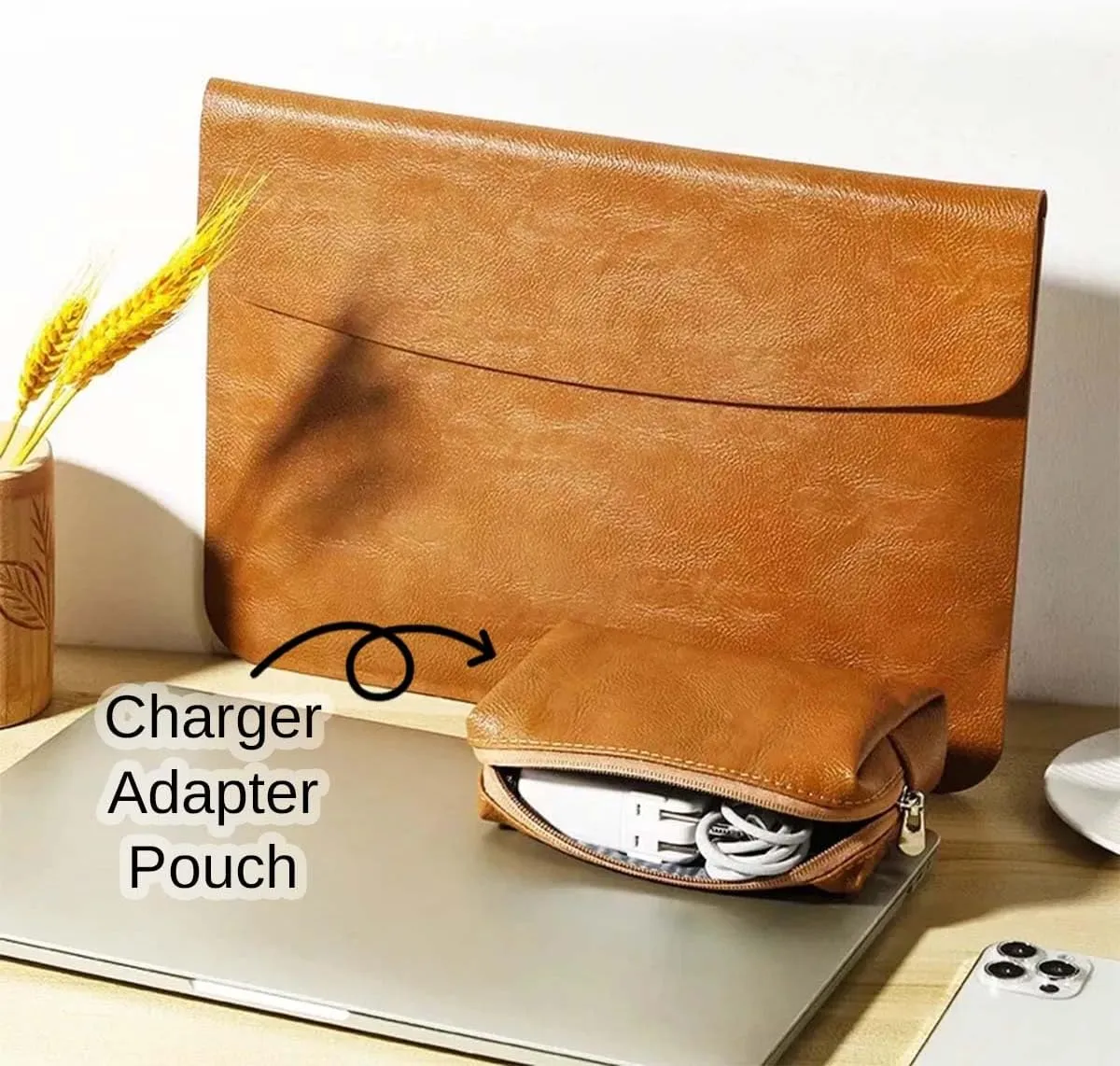 Custom Name Laptop Sleeve Case for MacBook Pro Air 13 14 15 16 11 12 inch M4 M3 M2 M1 Pro/Max Chip Retina A1534 A1278 A1286 Personalized Initials Engraved Surface Leather Bag Cover with Pouch, Brown