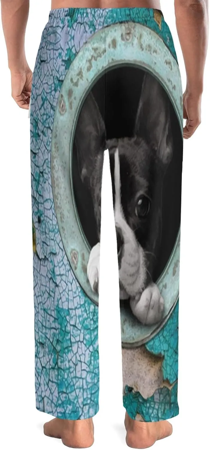 Cute Boston Terrier Men's Pajamas Pants Lightweight Lounge Bottom Sleepwear PJs S