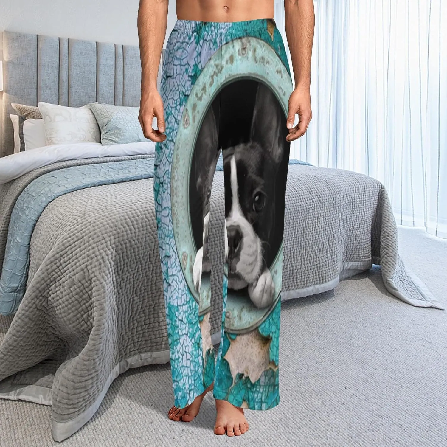 Cute Boston Terrier Men's Pajamas Pants Lightweight Lounge Bottom Sleepwear PJs S