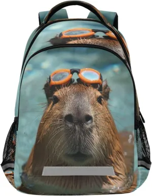 Cute Capybara Swimming Design Waterproof Backpack - Casual Outdoor Sports Daypack with Ergonomic Shoulder Straps#916