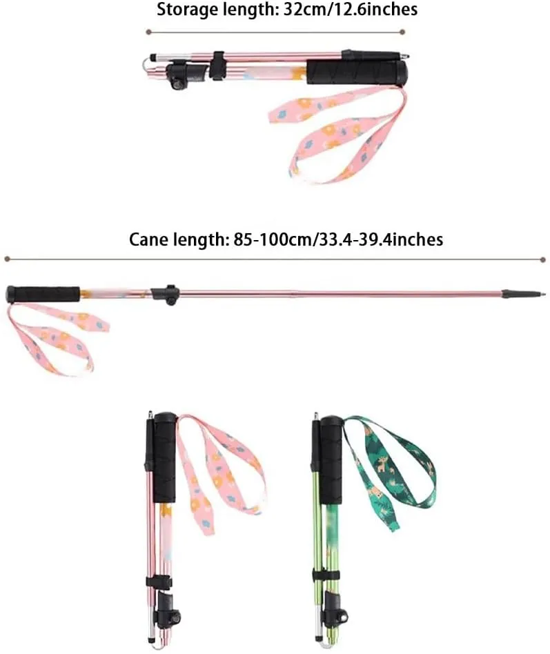 Cute Cartoon Trekking Poles, 3-Section Telescopic Climbing Equipment, Durable Aluminum Alloy Walking Stick, for Boys/Girls