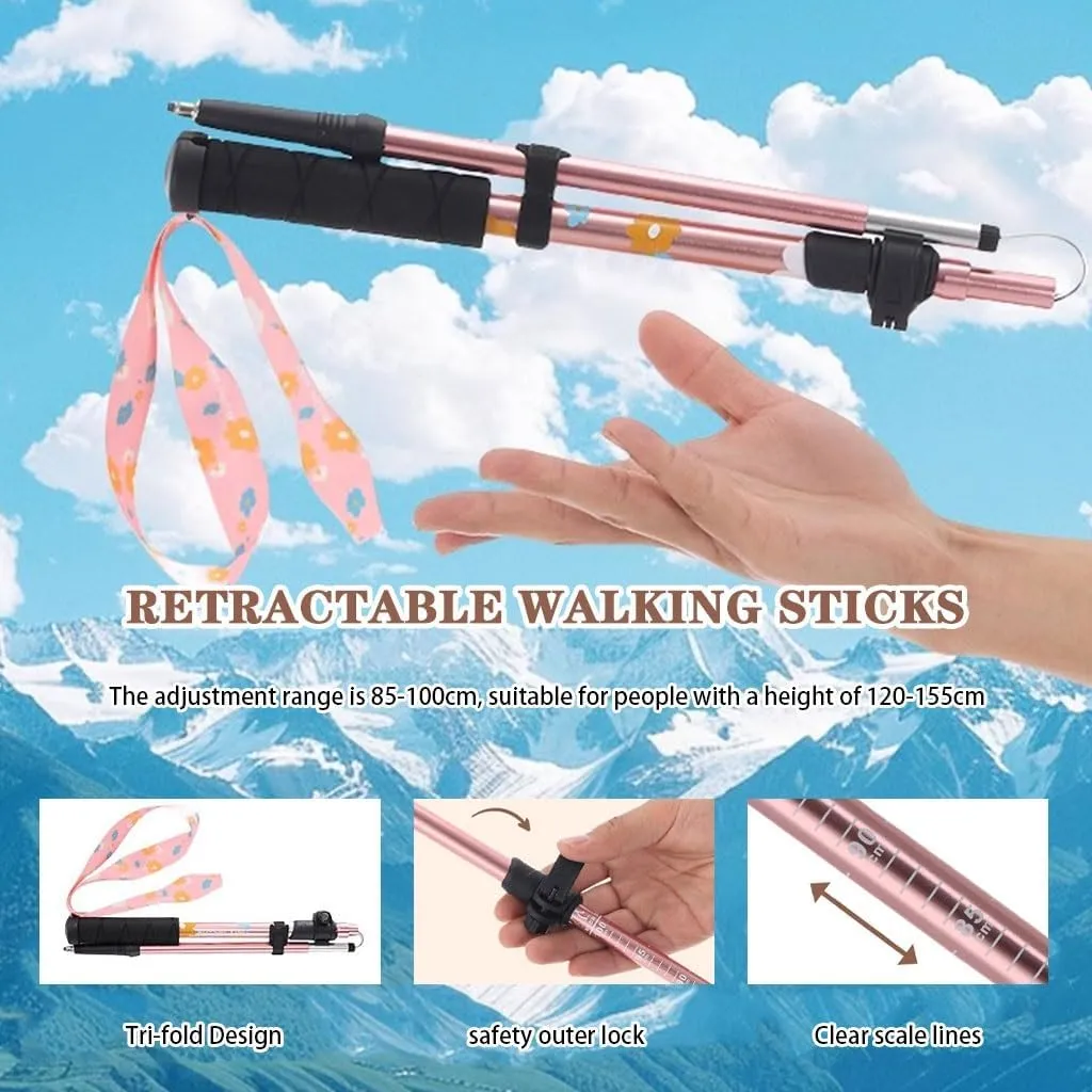 Cute Cartoon Trekking Poles, 3-Section Telescopic Climbing Equipment, Durable Aluminum Alloy Walking Stick, for Boys/Girls