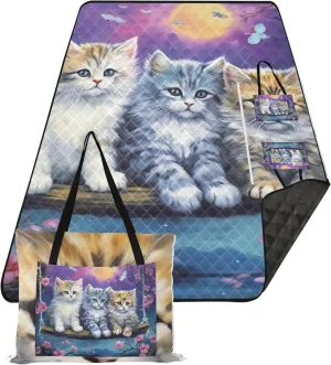 Cute Cats Family Sand Blankets for Beach Sandproof Foldable Picnic Mat Cute Grass Blanket Camping Mat 80" x 60"